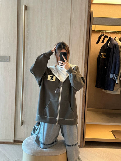 Zippered Hooded Sweatshirt