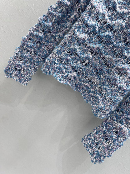 Wavy-patterned openwork knit cardigan