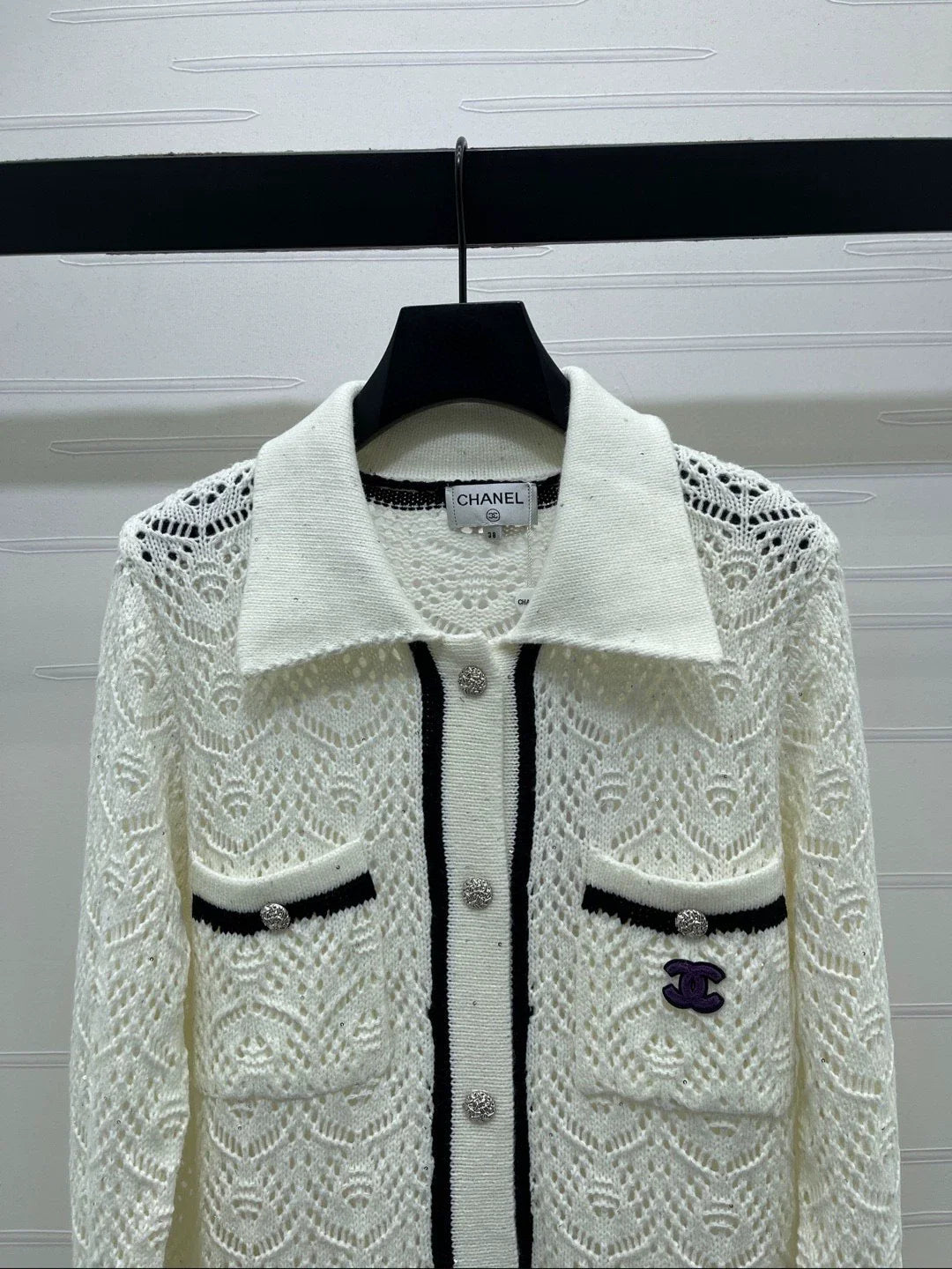 Collared Openwork Cardigan