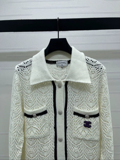 Collared Openwork Cardigan