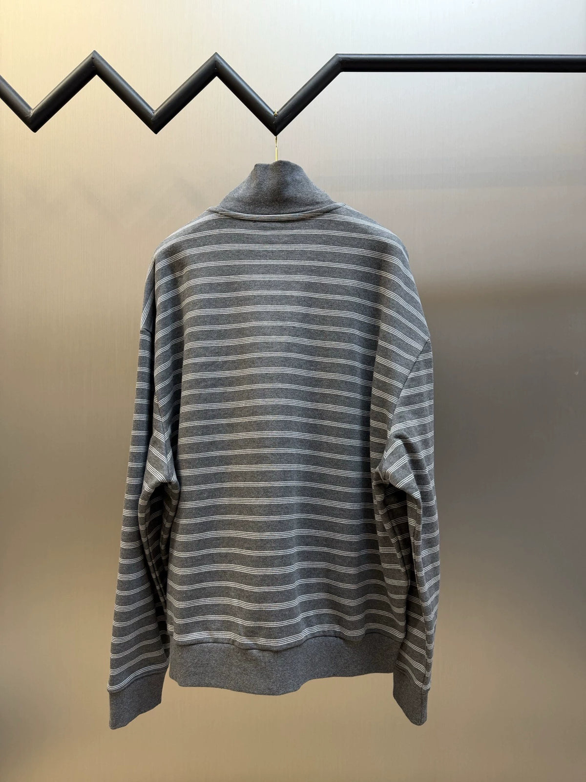 26 Grey-and-White Striped Stand-Collar Zip-Up Jacket