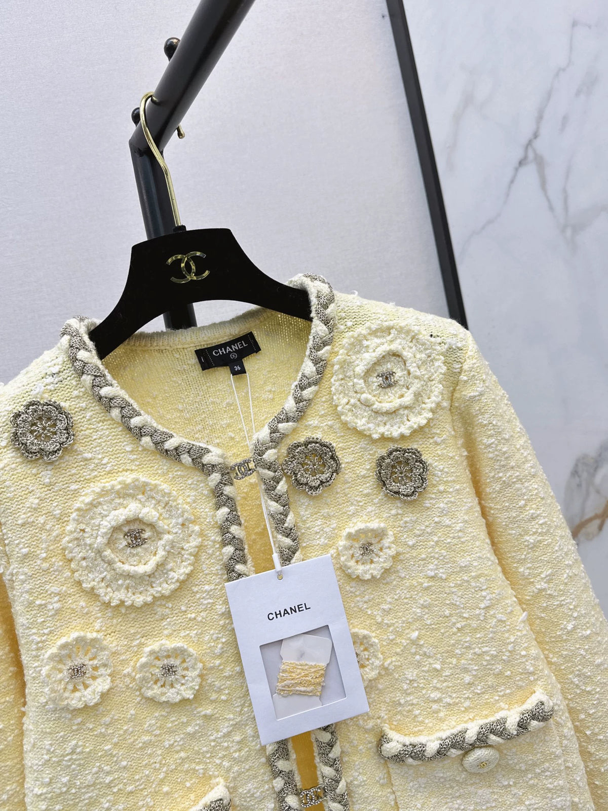 26New Cream-Yellow Jacket with 3D Camellia Appliqués