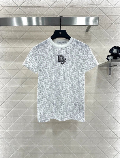 Round neck printed nail bead T-shirt