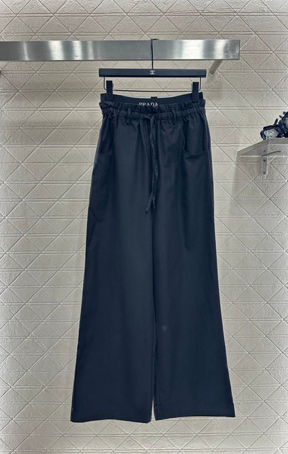 Splicing contrasting ribbon wide leg pants