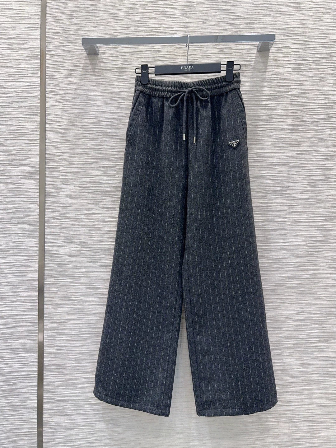 26New Casual Trousers with Triangle Logo and Striped Drawstring