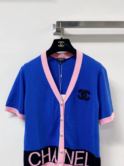 26ss Jacquard single-breasted V-neck T-shirt