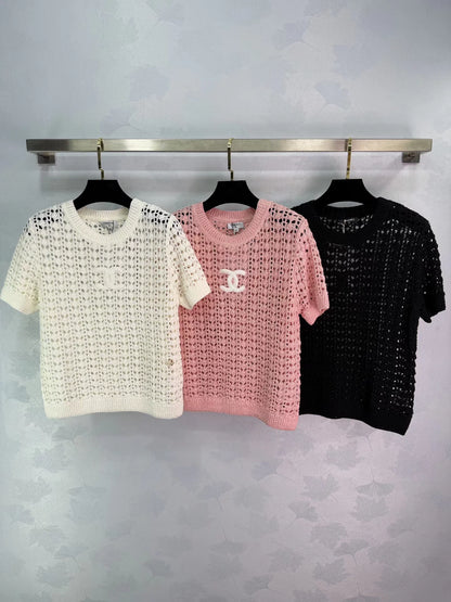 Openwork Knit Short-Sleeve T-Shirt