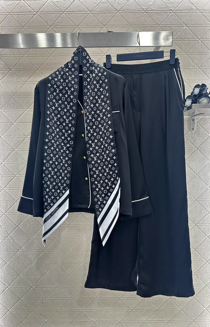Printed Scarf, Top, and Pants Set