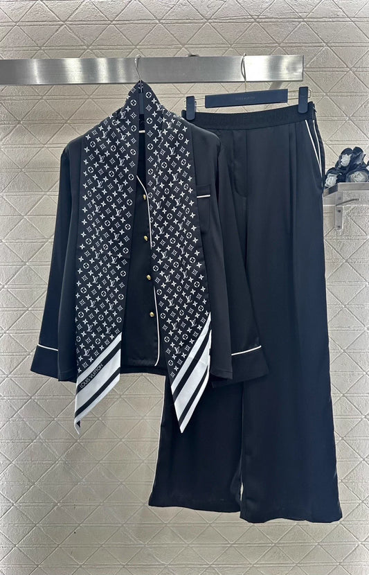 Printed Scarf, Top, and Pants Set