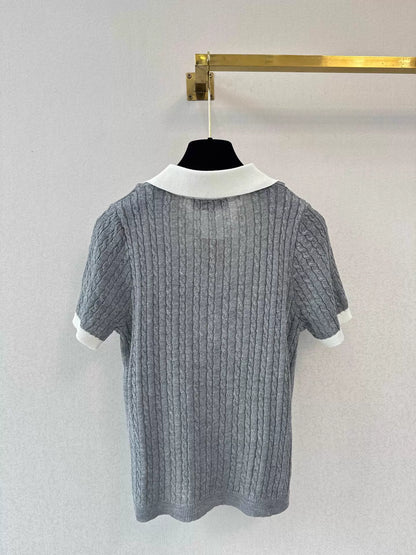 26ss Faux Two-Piece V-Neck Knit T-Shirt
