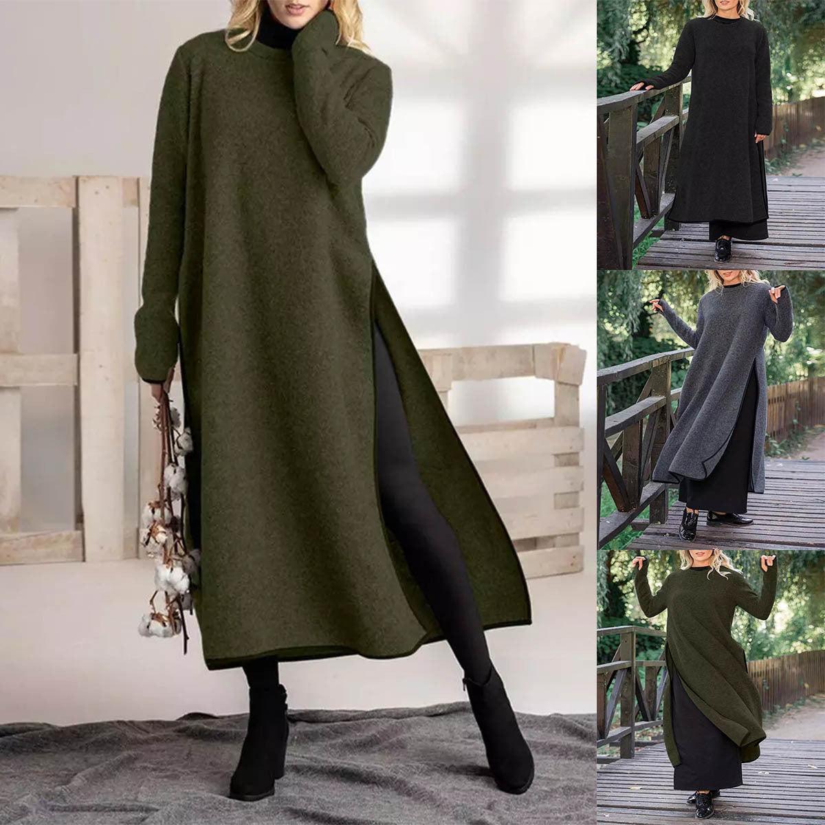 Loose knitted and velvet dress