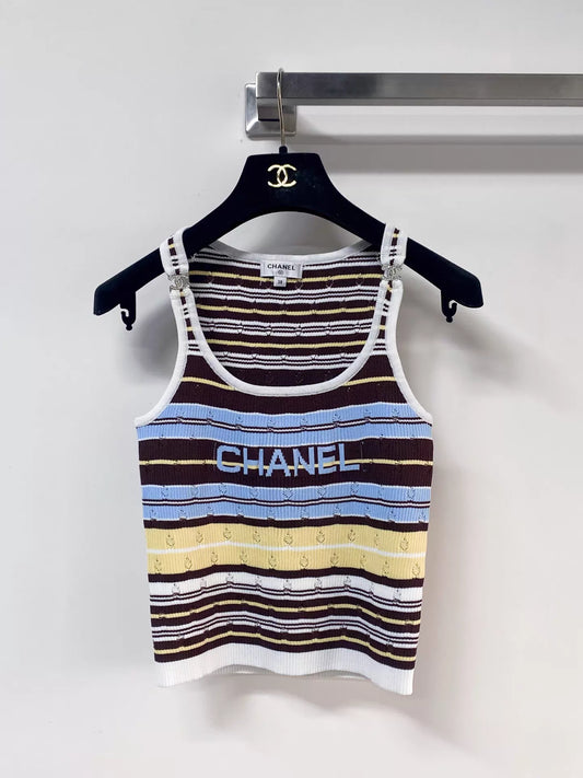 26ss Colorful Striped Knitted Vest