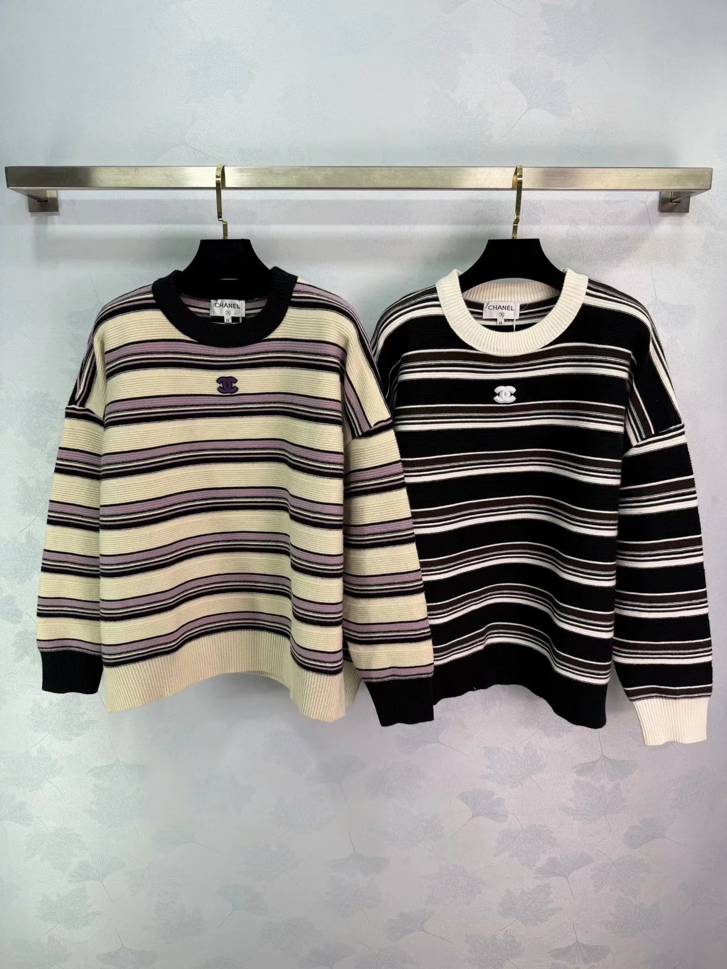 Color-blocked striped knit sweater