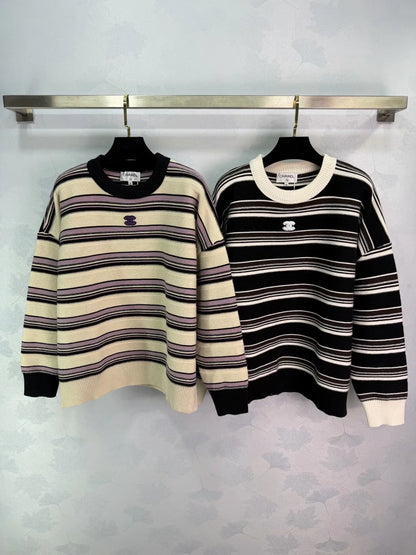 Color-blocked striped knit sweater