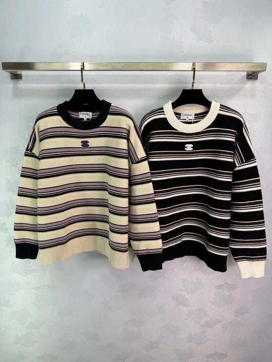 Color-blocked striped knit sweater