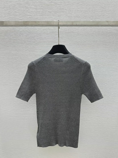 25 Early Spring New Round Neck Colorblock Letter Knitted Short Sleeve
