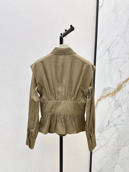 25fw Dark patterned jacquard waist cinched shirt