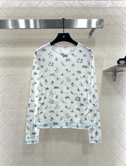 Round neck design ski print top