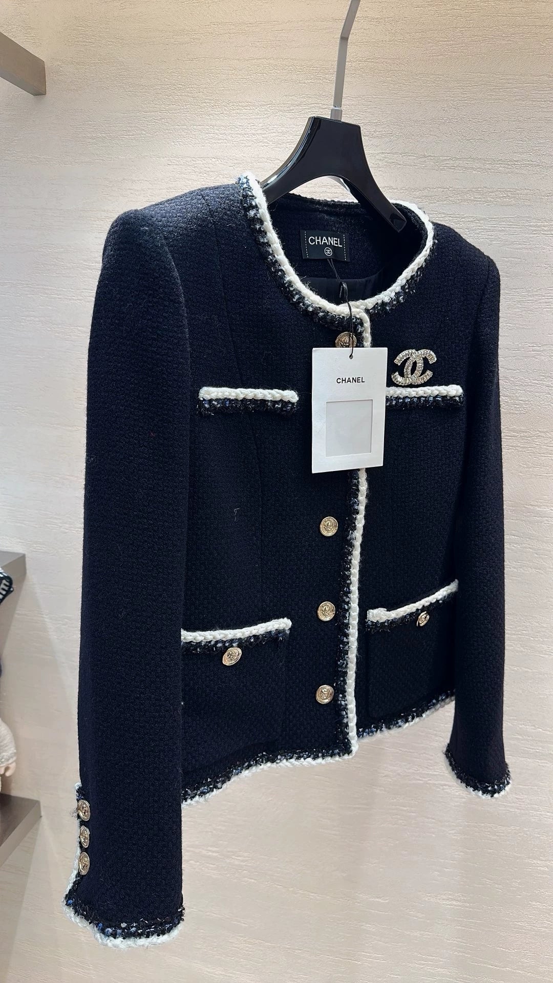 Color-blocked tweed short jacket
