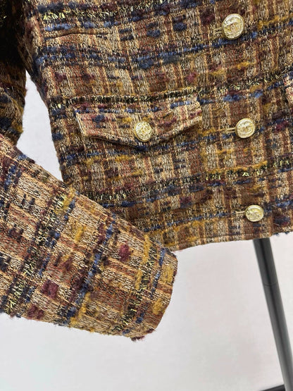 Color-blocked woven trim coat