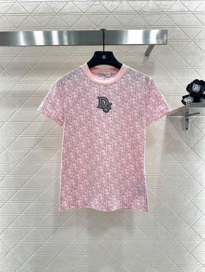 Round neck printed nail bead T-shirt
