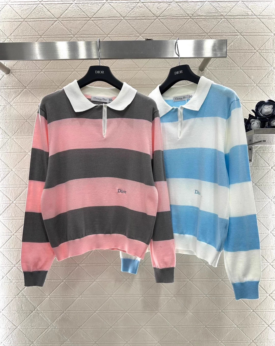 Striped Knit Polo Long Sleeve