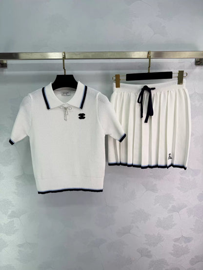 Preppy Style Color-Blocked Knit Set
