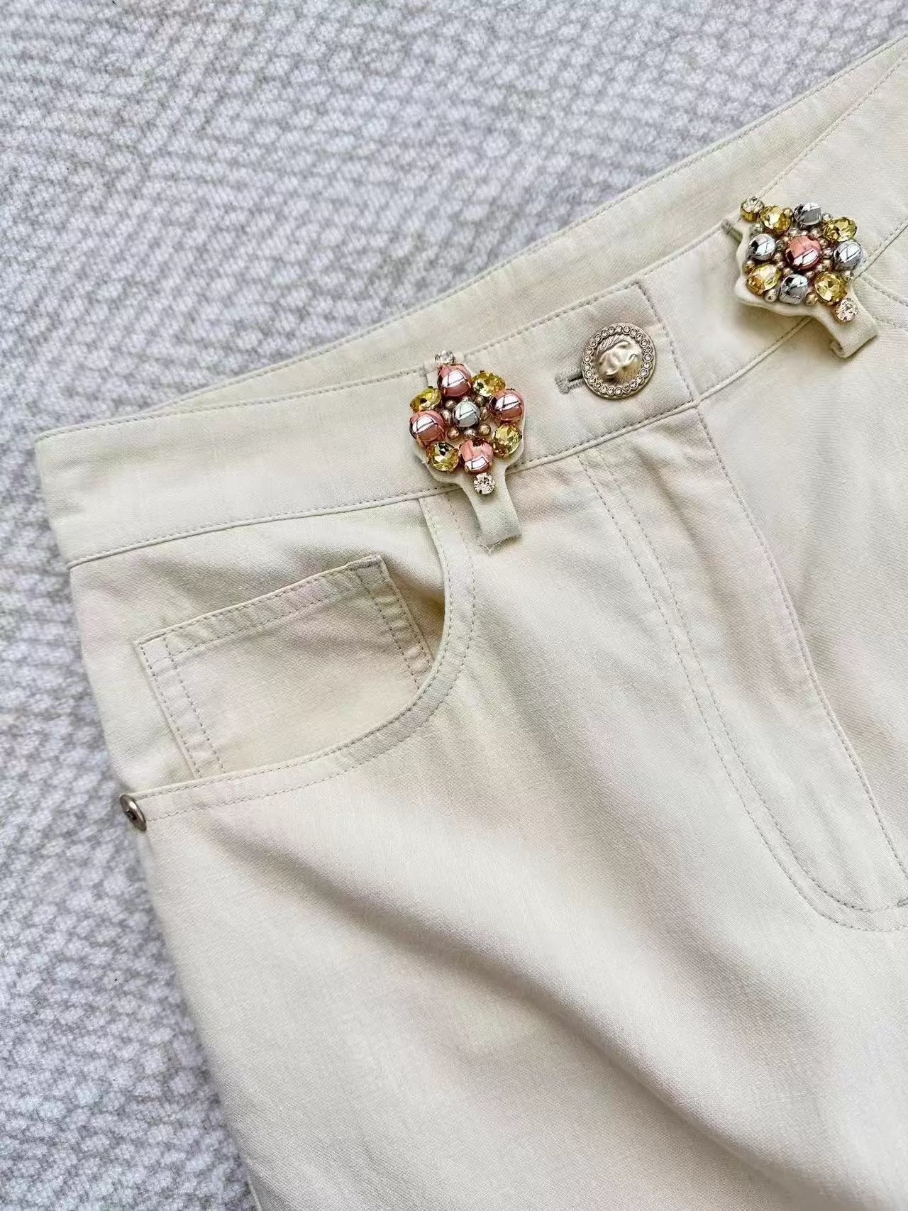 26ss Rhinestone-studded wide-leg high-waisted pants
