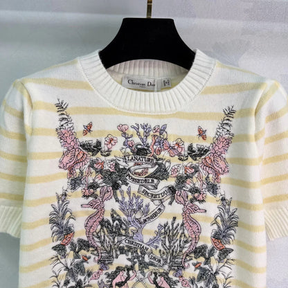 Striped Floral Short-Sleeve T-Shirt
