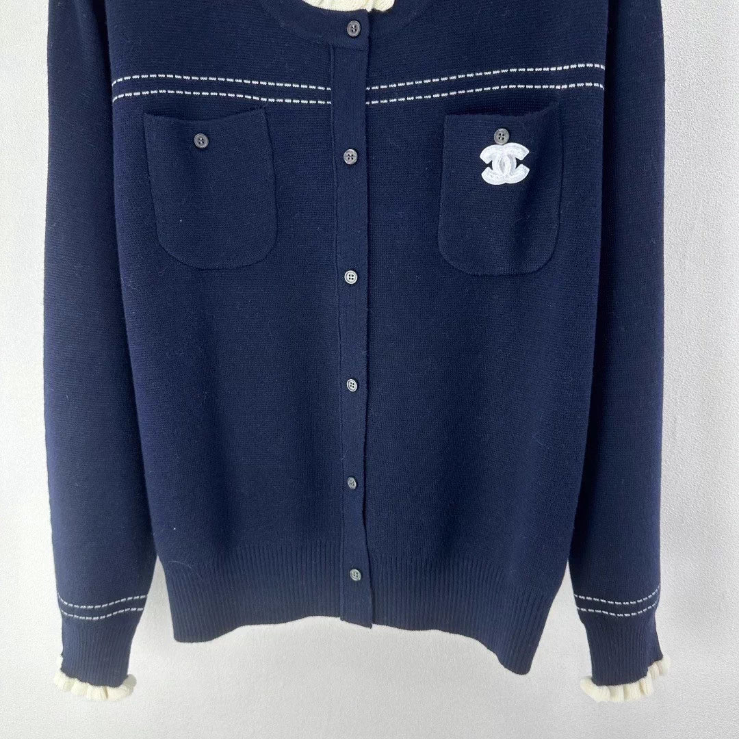 Lace-trimmed knit cardigan