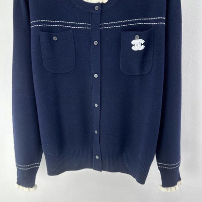 Lace-trimmed knit cardigan