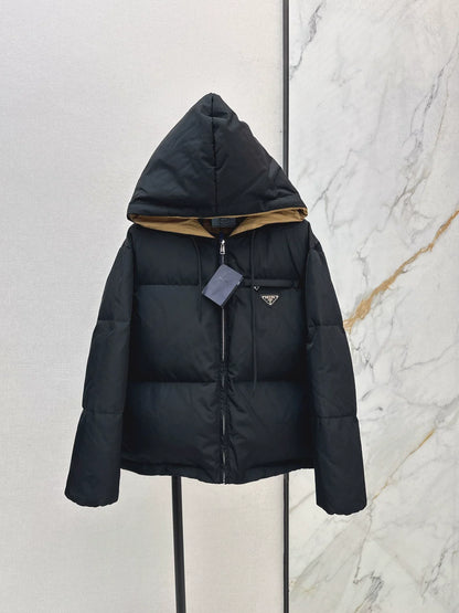 25fw Triangular decoration hooded down jacket