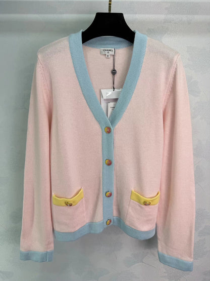 Color-blocked V-neck Cardigan