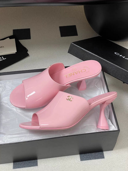 26ss Double C buckle peep-toe high-heeled slippers