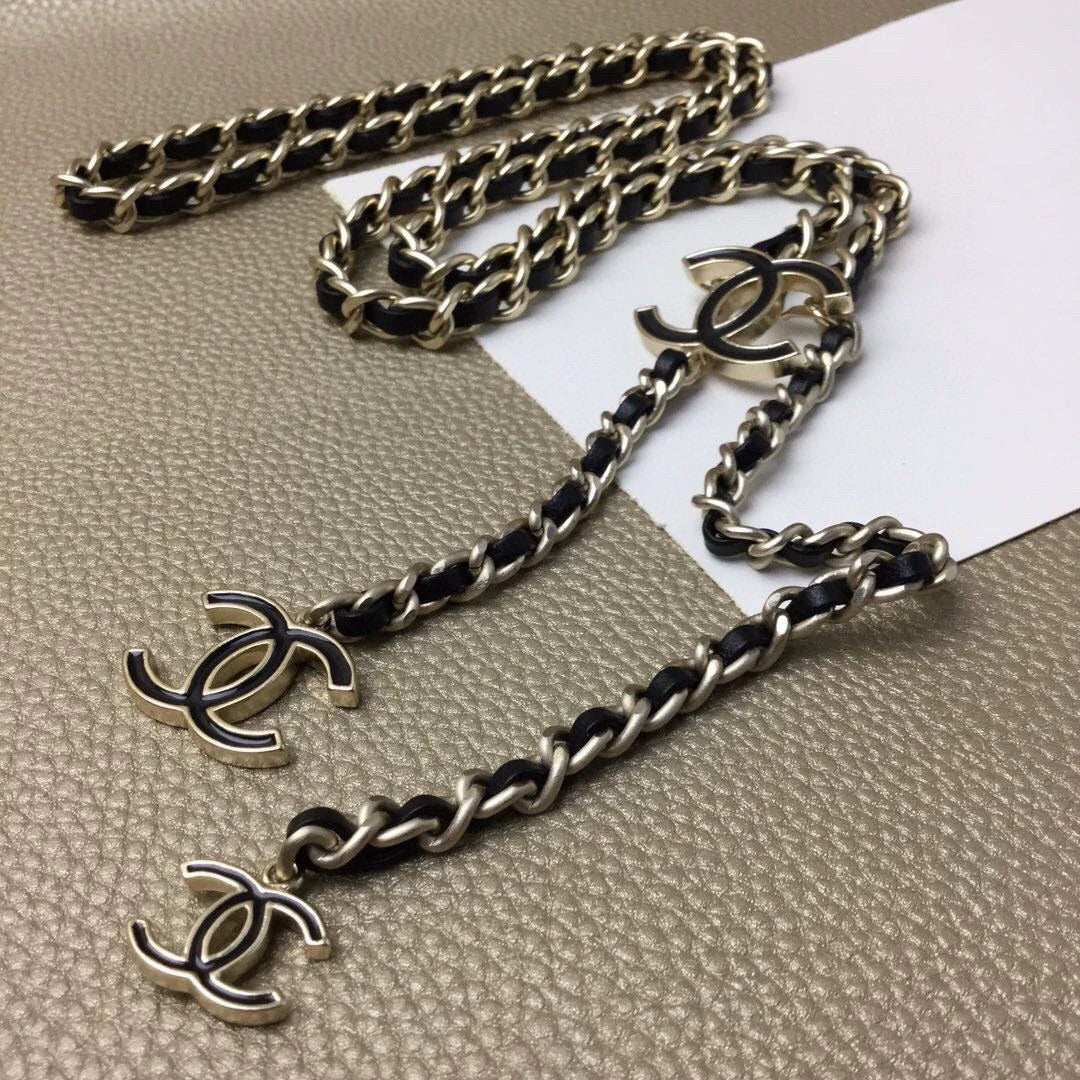 Black and Gold Leather Chain Waist Chain