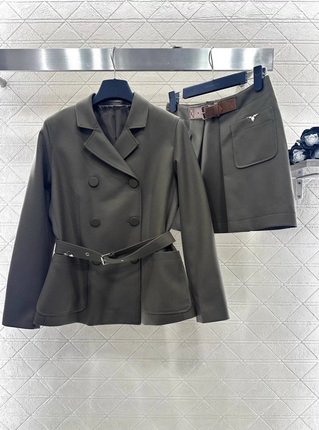 Belted Suit Jacket and Skirt Set