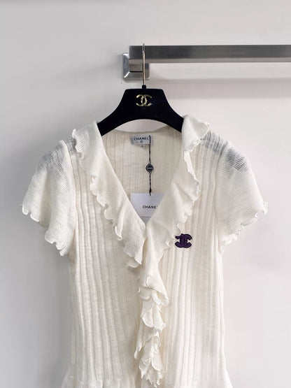 26ss V-neck letter short-sleeved shirt