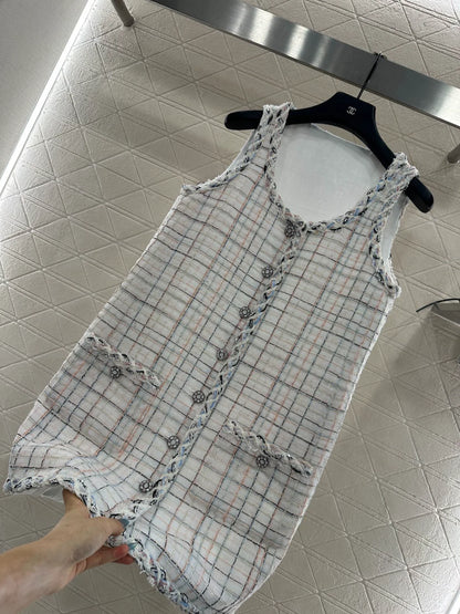 25fw Woven dress with tied edges, vest skirt