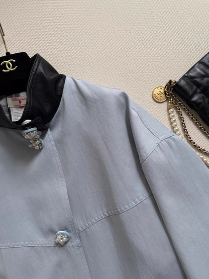 26ss Vintage-style light blue trench coat