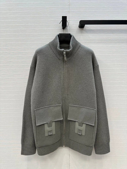 25fw new cashmere knitted zipper jacket