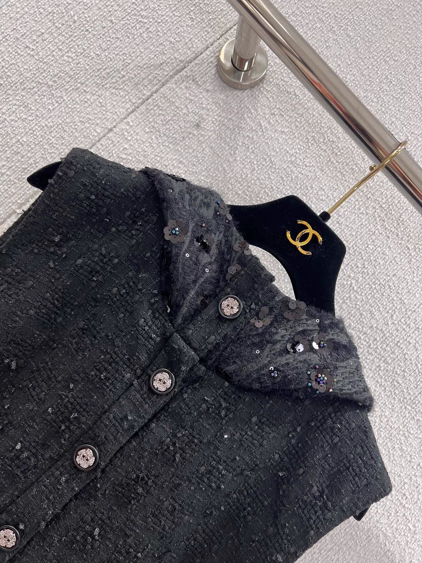 Beaded Hooded Tweed Dress
