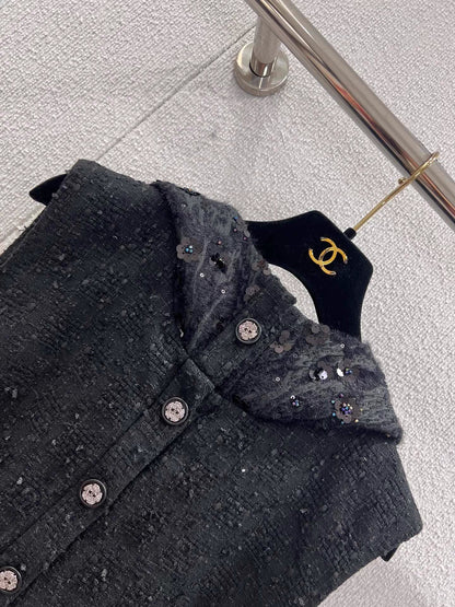 Beaded Hooded Tweed Dress