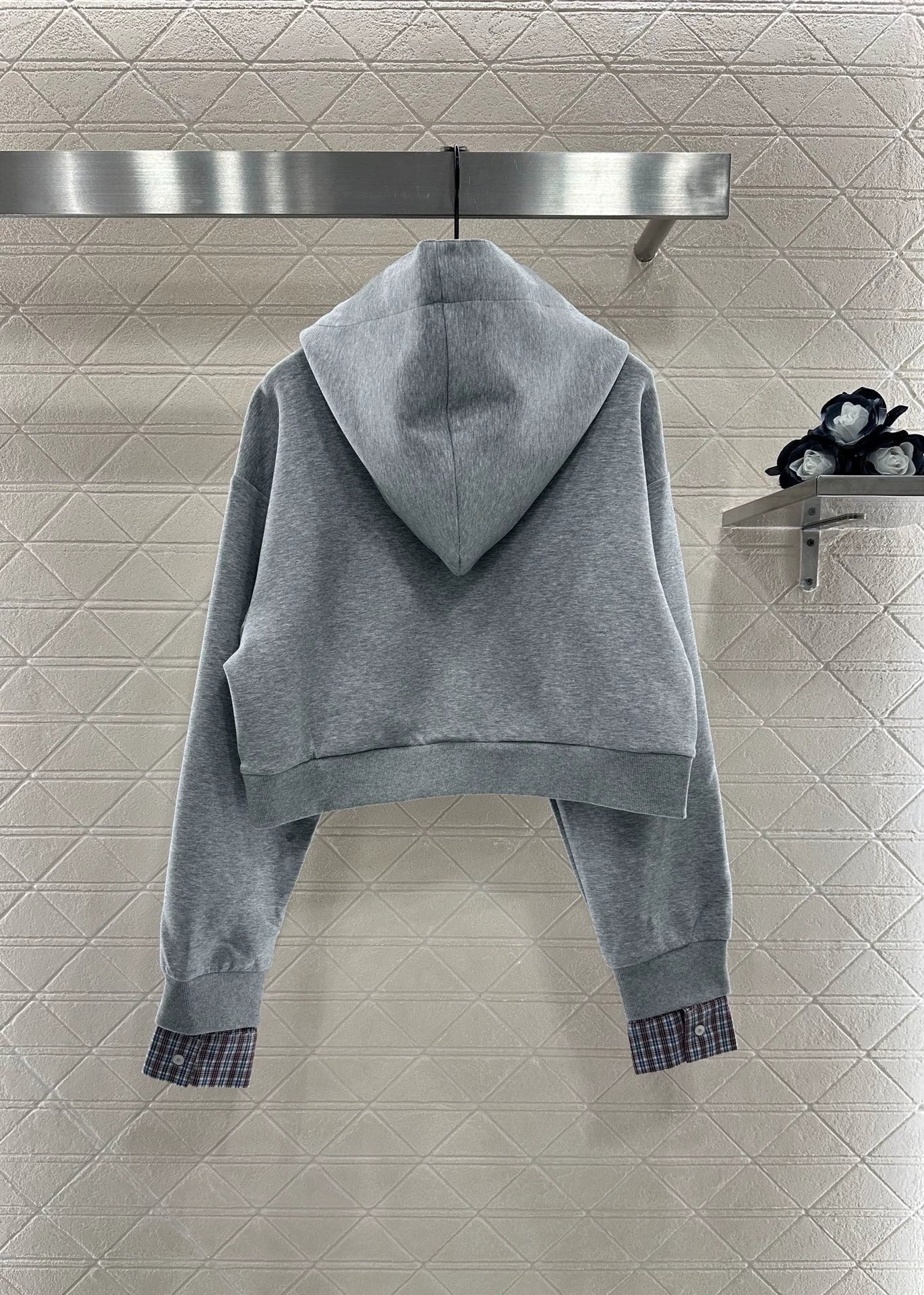 Mi 25 Plaid patchwork hooded jacket and skirt suit