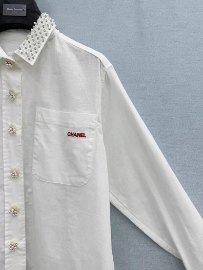 26ss Beaded cotton-linen shirt