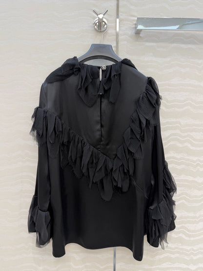 26ss 3D Feather Silk Satin Top