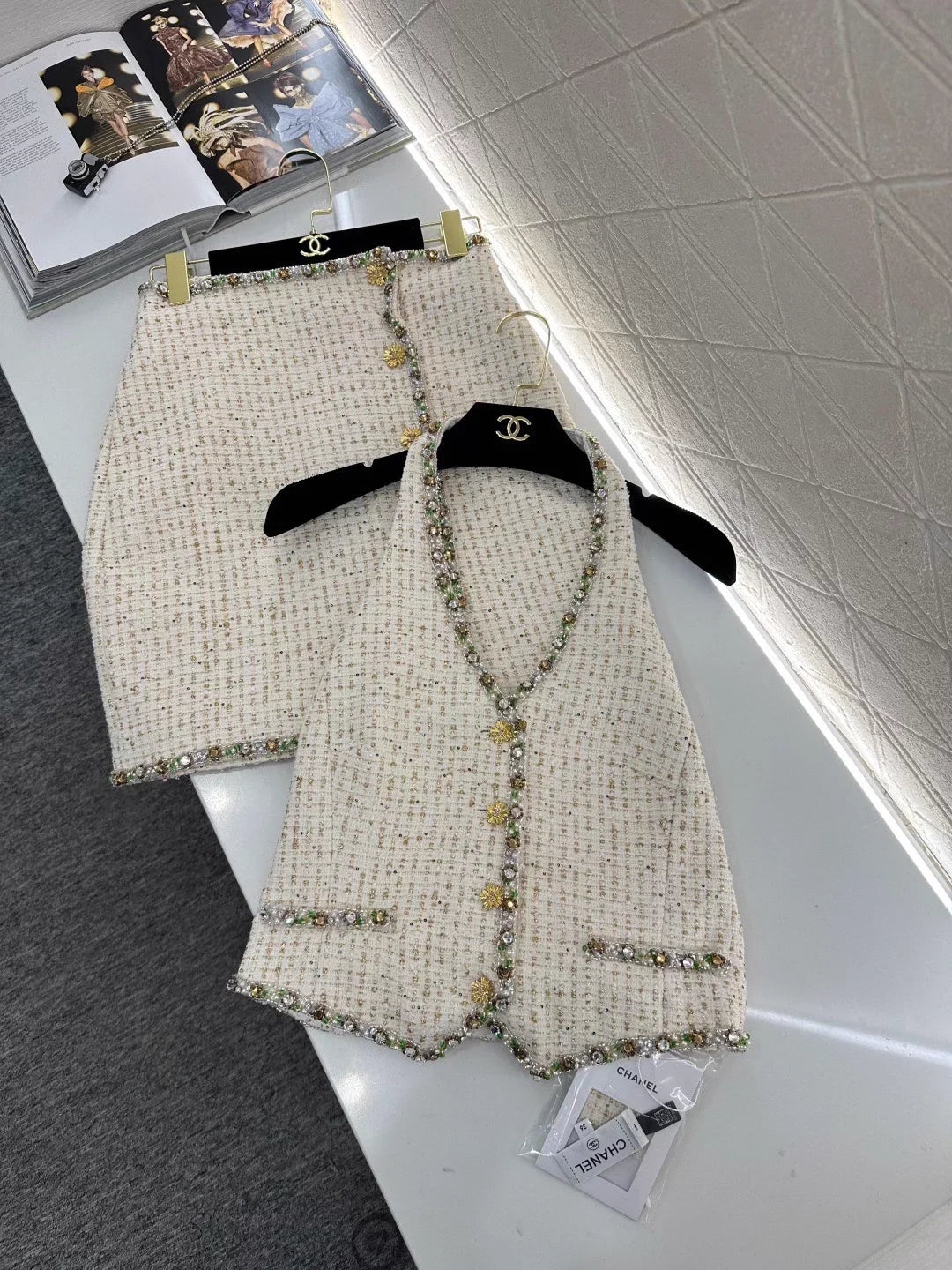 Rhinestone-Trimmed Halter Vest/Skirt