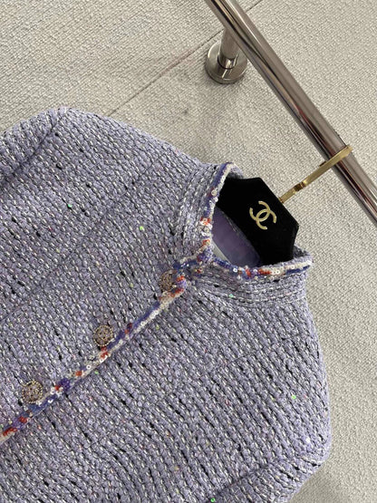 Sequined woven tweed wool coat