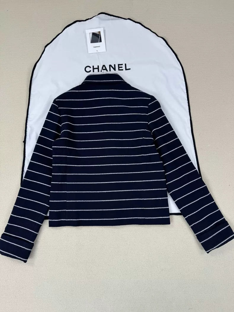 26Striped Jacket with Lapel and Gold-Tone Buttons