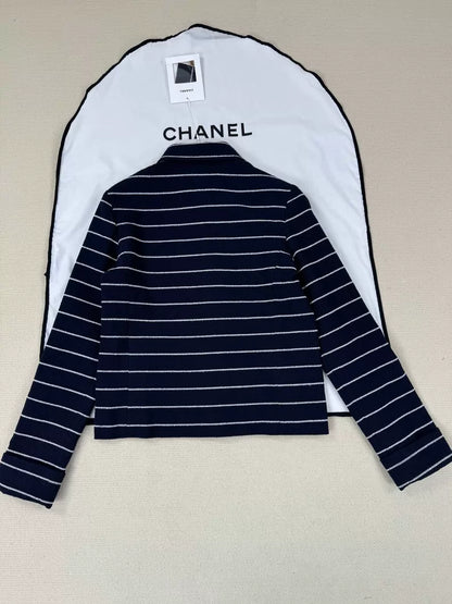 26Striped Jacket with Lapel and Gold-Tone Buttons