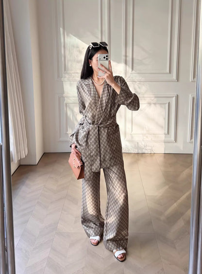 Monogram belted shirt and silk set